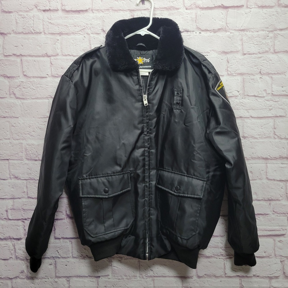 Law Pro Quartermaster Police Bomber Jacket Mens M Fur Collar Arm‎ Patch Logo